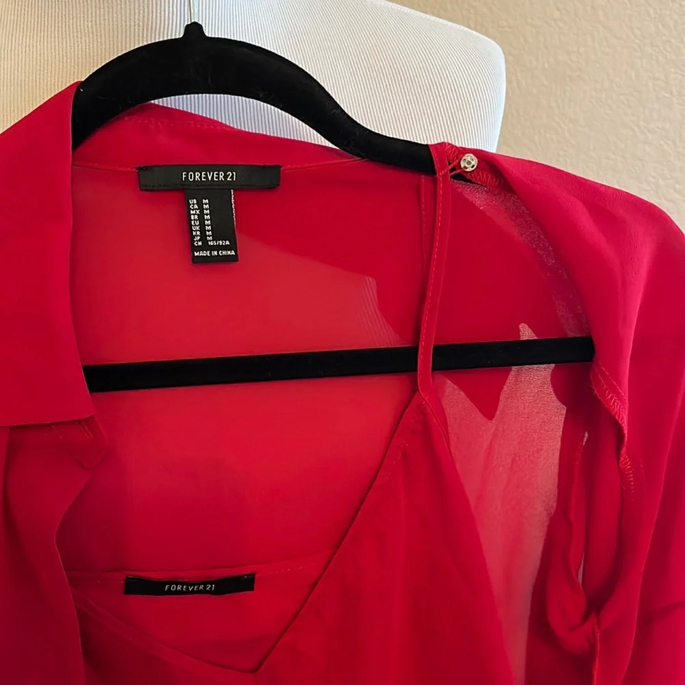 2-in-1 Red Chiffon Button Down and Camisole, Women’s Medium